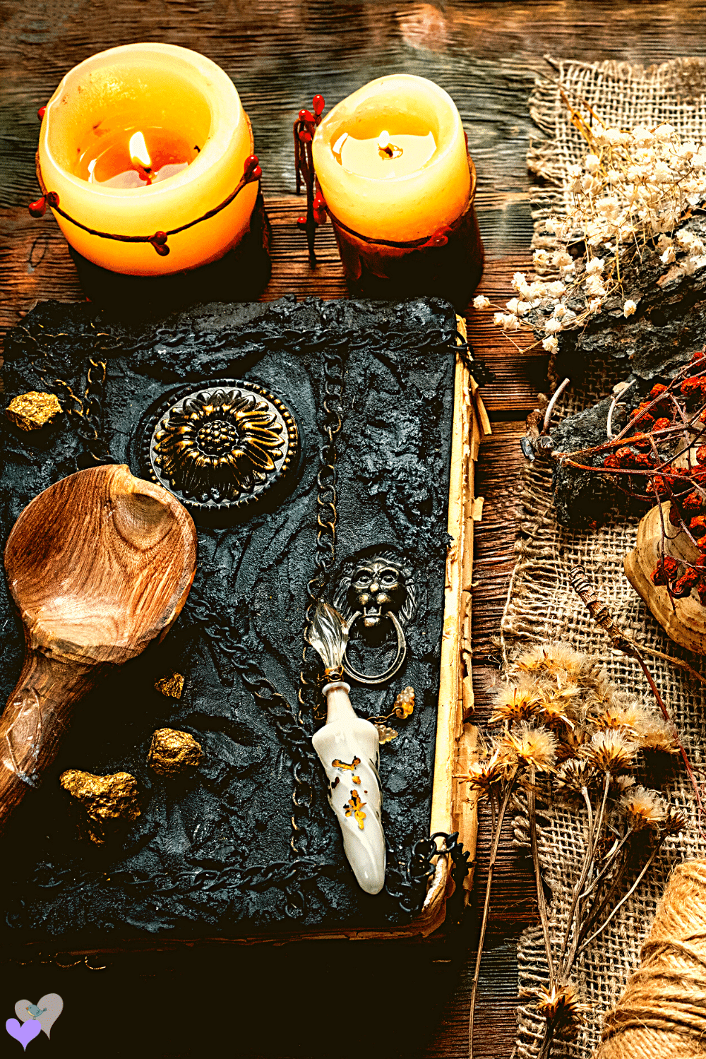 witchcraft book and candles