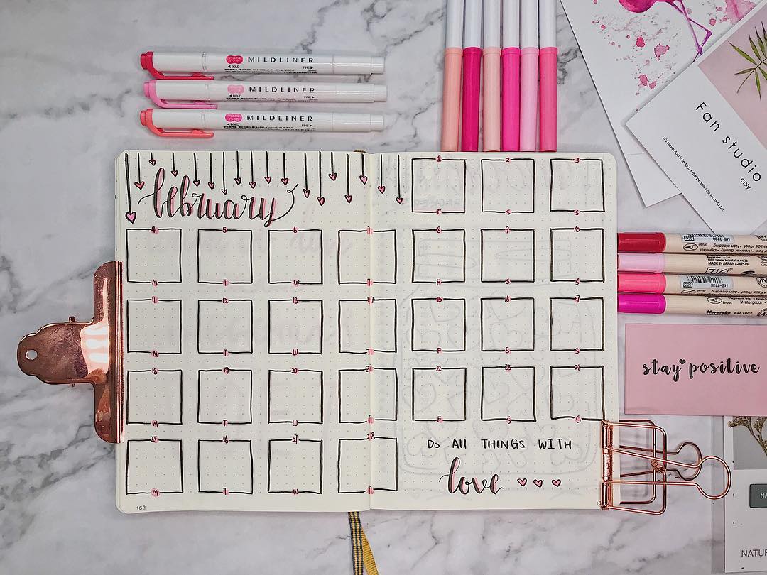 February Monthly Spread Bullet Journal Page