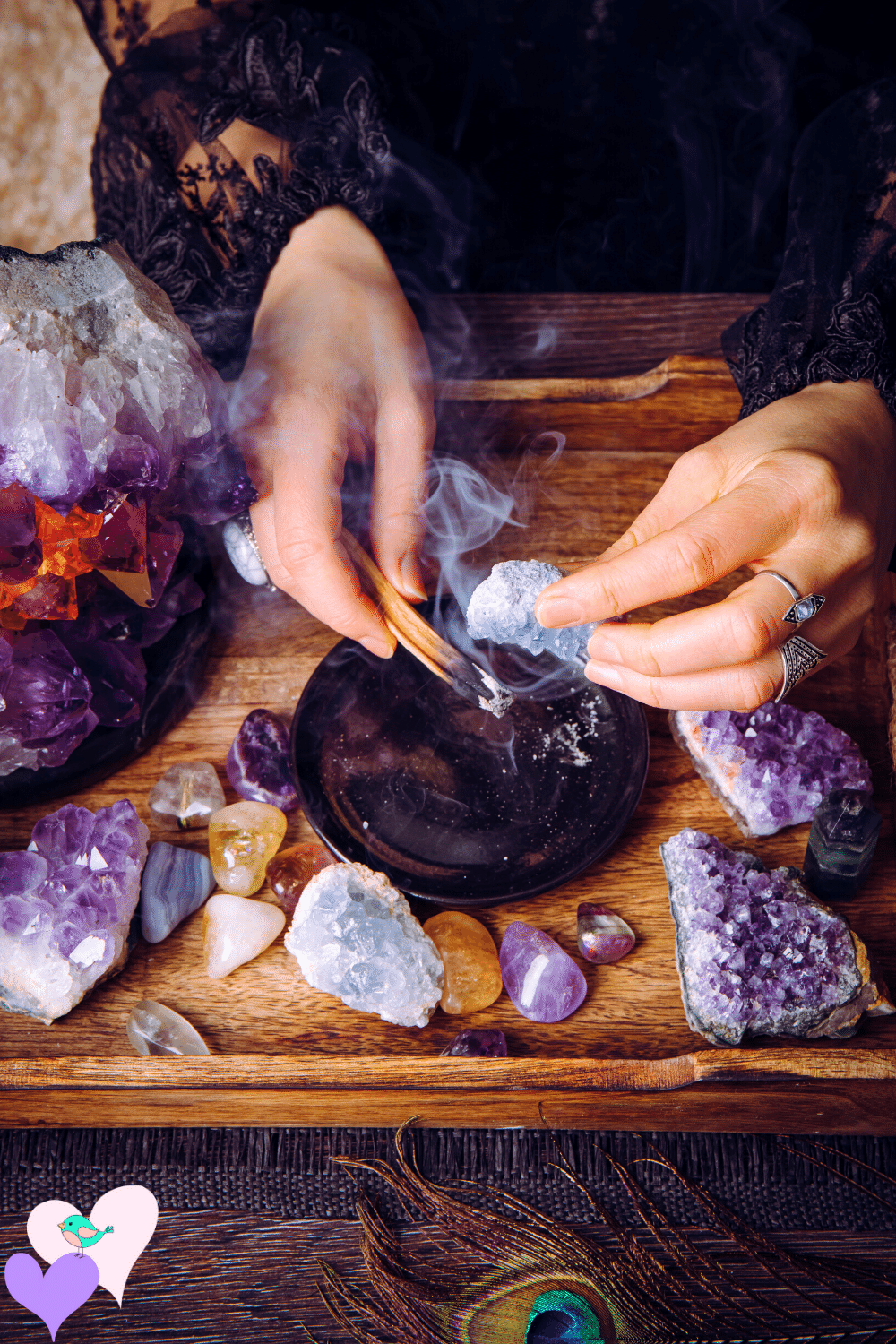Smudge stick crystal cleansing