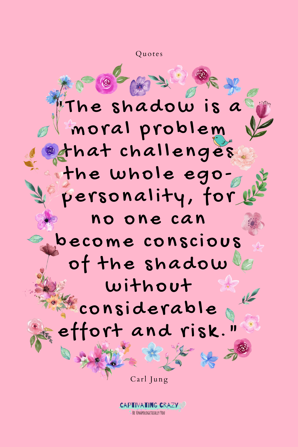 "The shadow is a moral problem that challenges the whole ego-personality, for no one can become conscious of the shadow without considerable effort and risk." -Carl Jung