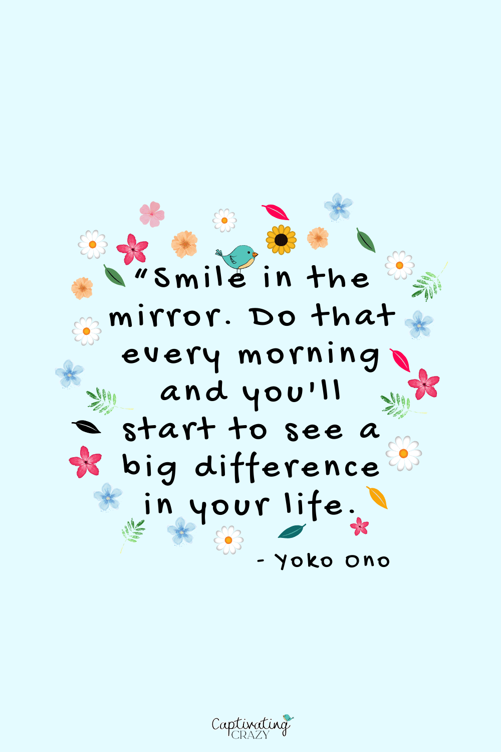 Yoko Ono mirror smile quote with positive morning vibes