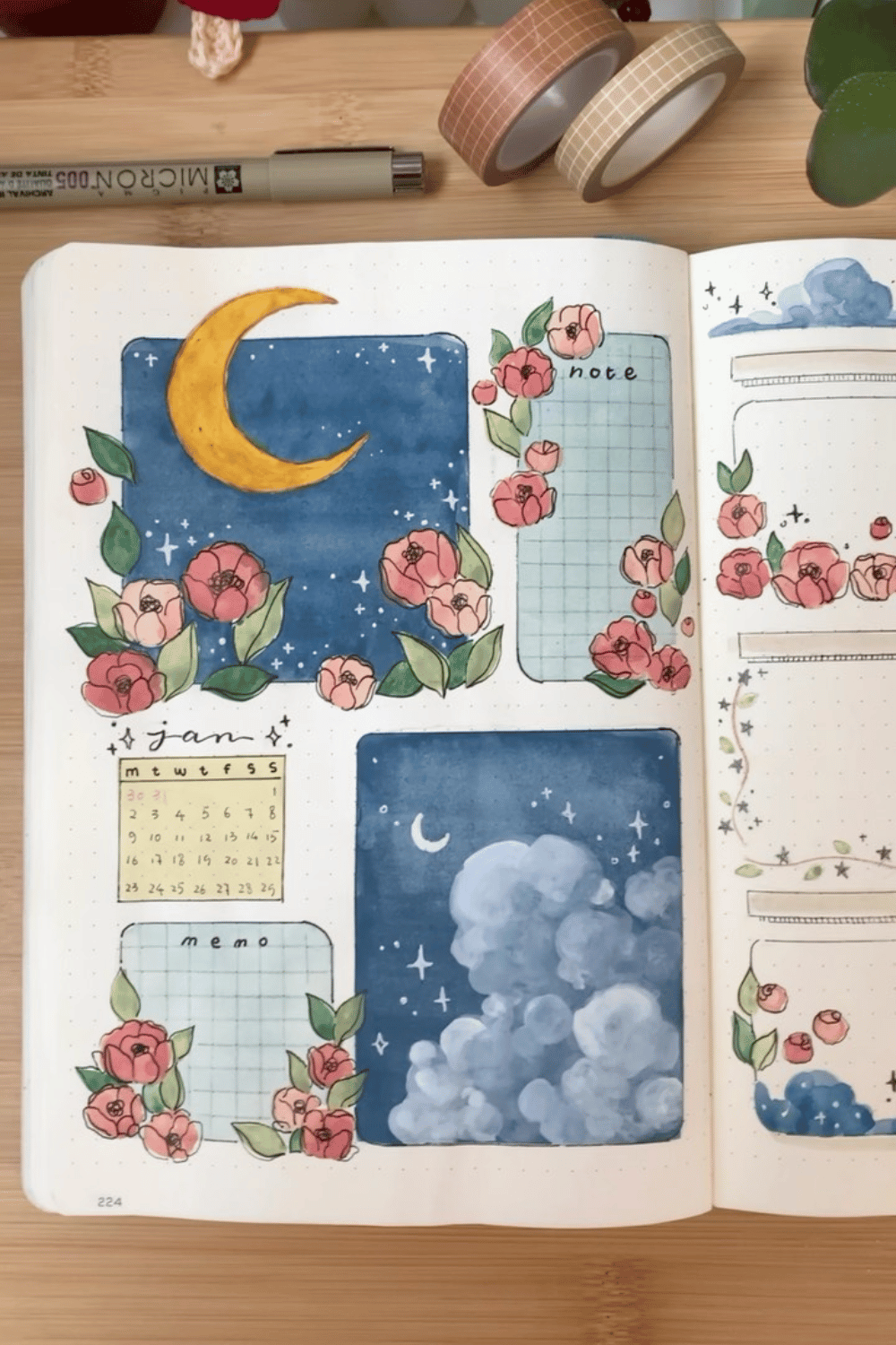 Monthly spread bullet journal ideas with soft layout