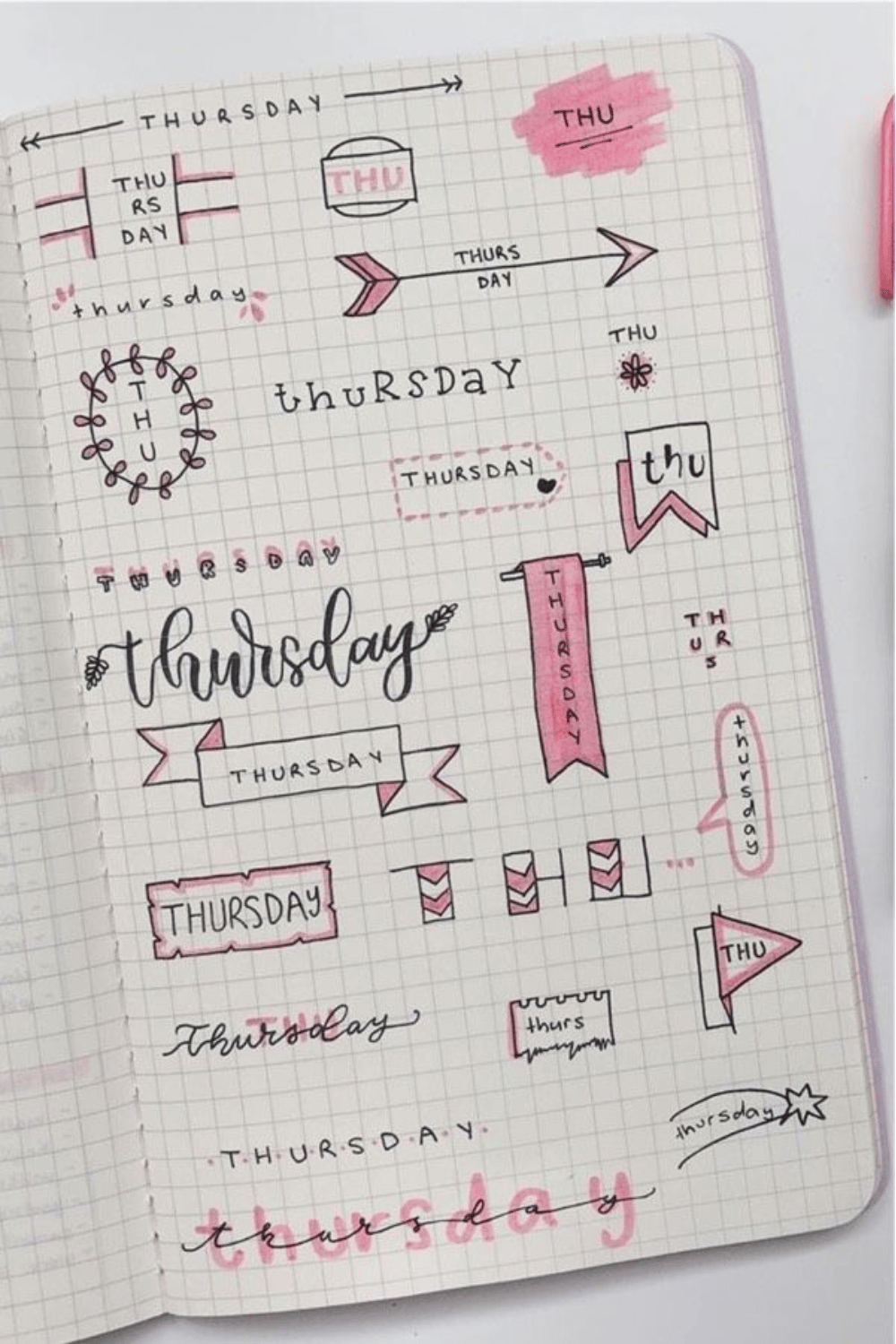 Day of the week header ideas for bullet journal spreads