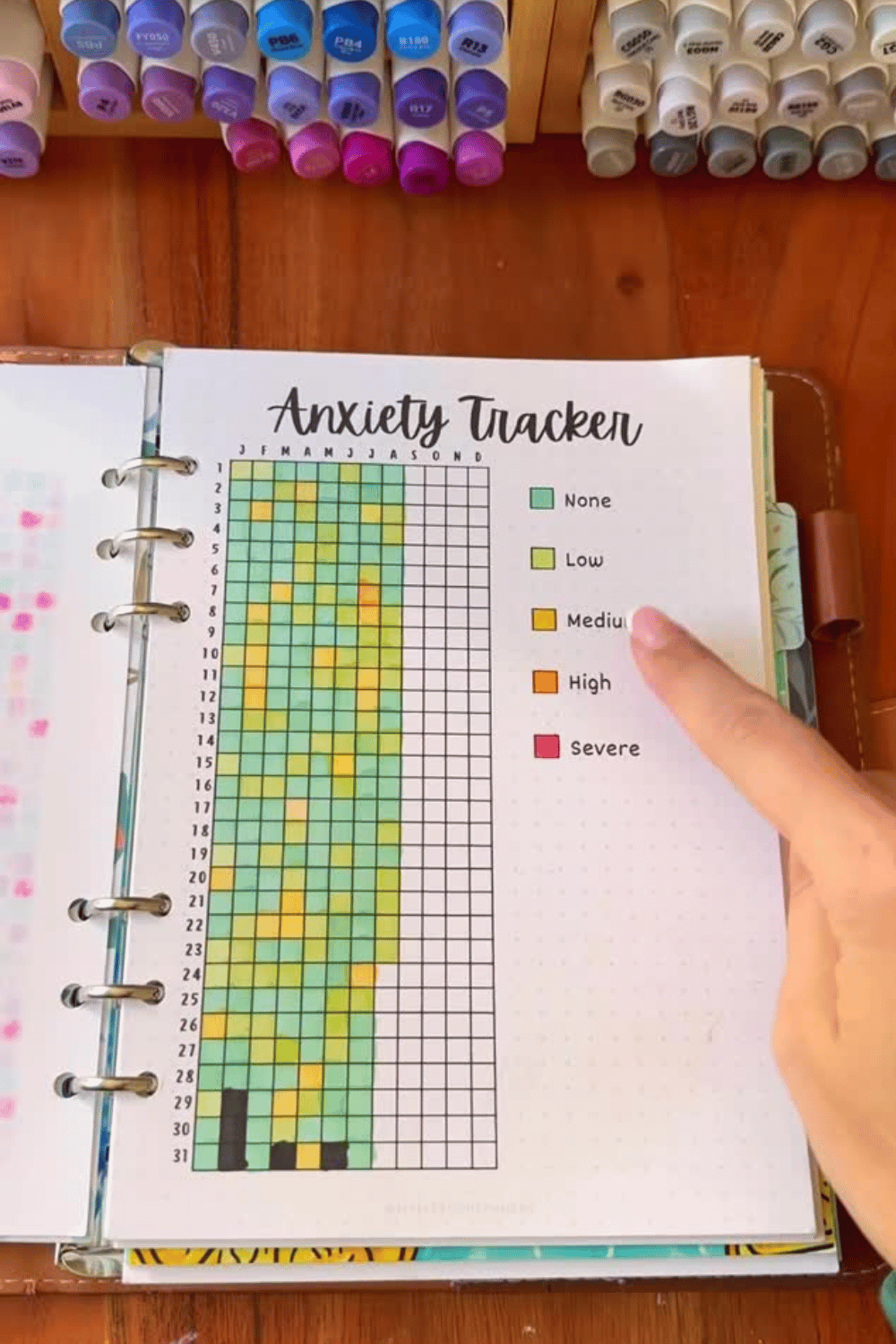 Anxiety tracker bullet journal spread for mental health