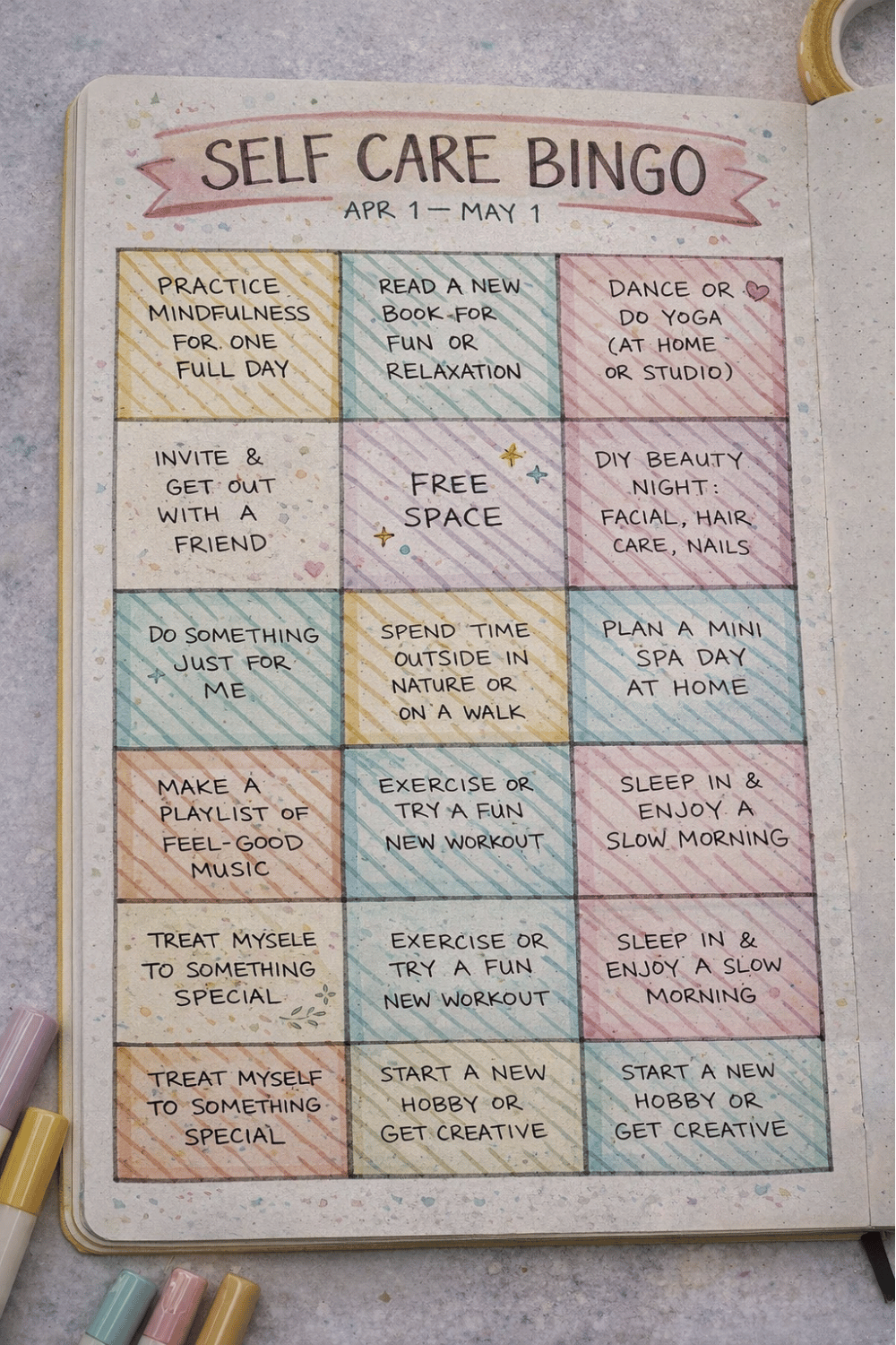 Self care bingo bullet journal ideas
