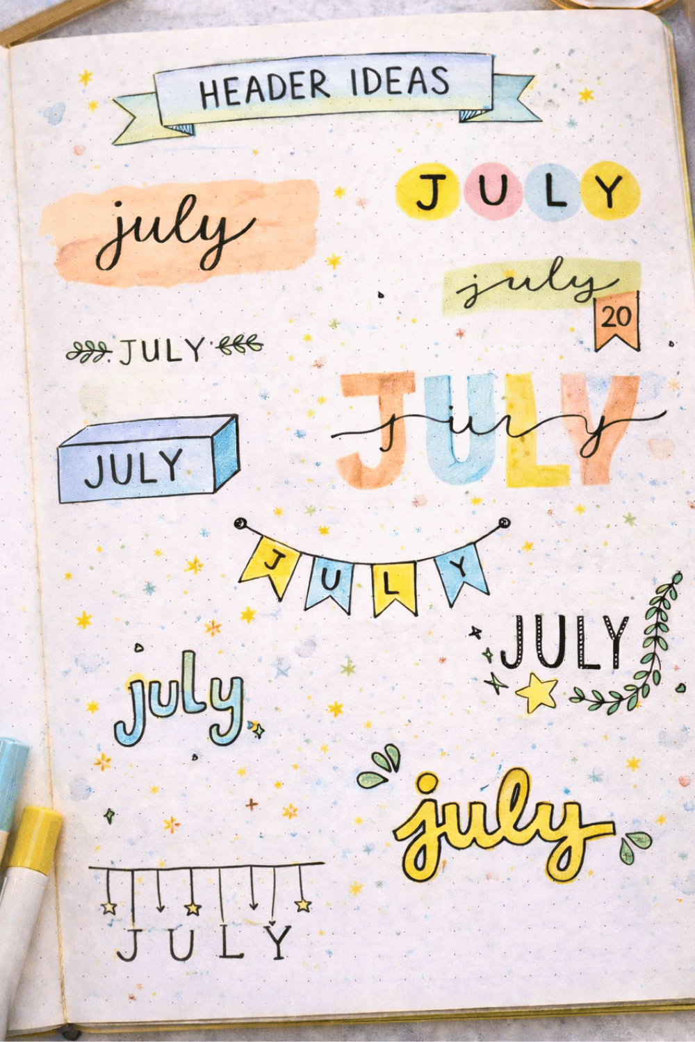 Monthly header bullet journal ideas for calendar pages