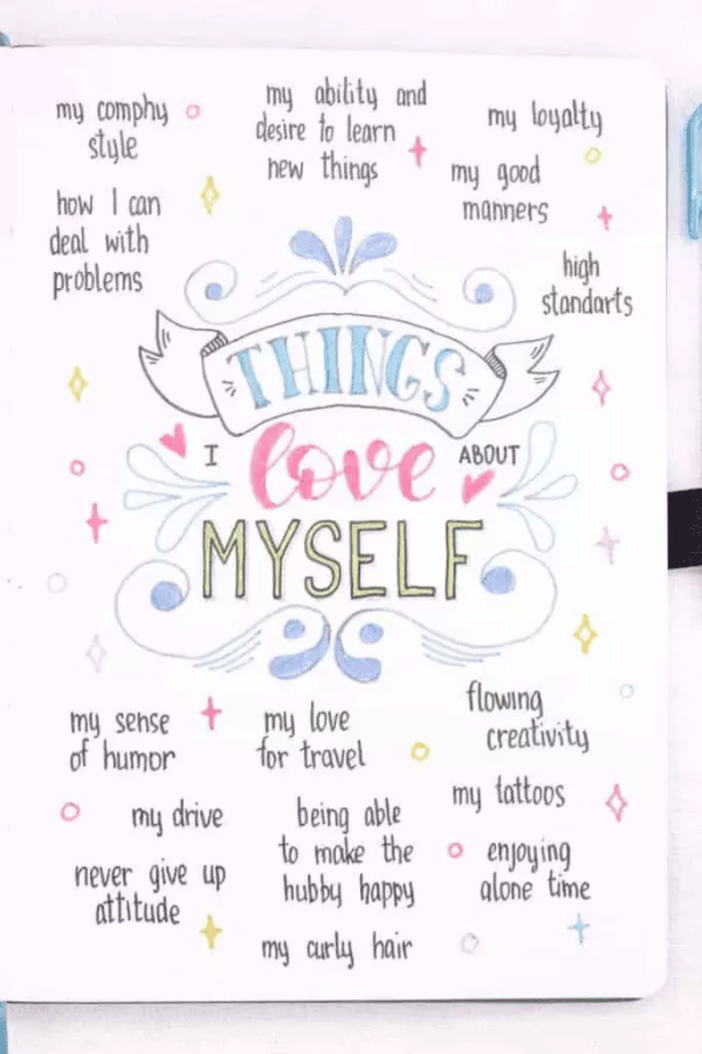 Self love bullet journal page ideas
