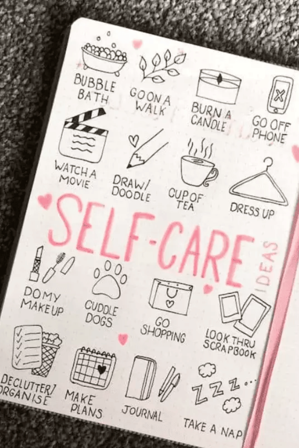 Self care ideas bullet journal spread