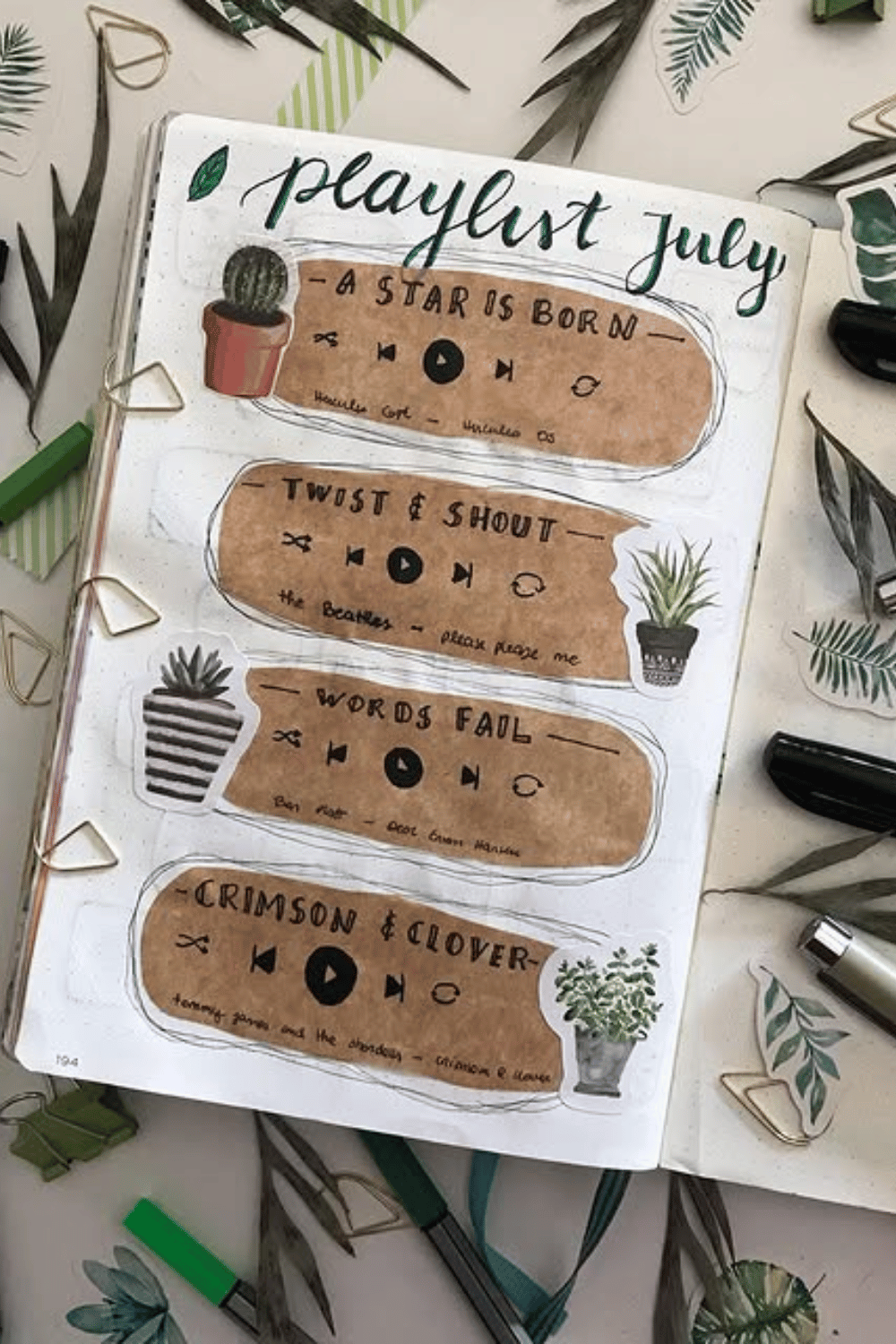 Music playlist bullet journal spread inspiration