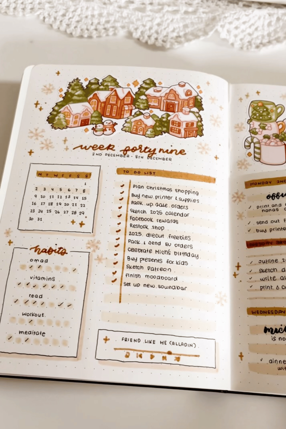 Weekly spread bullet journal with habit tracker and to-do list