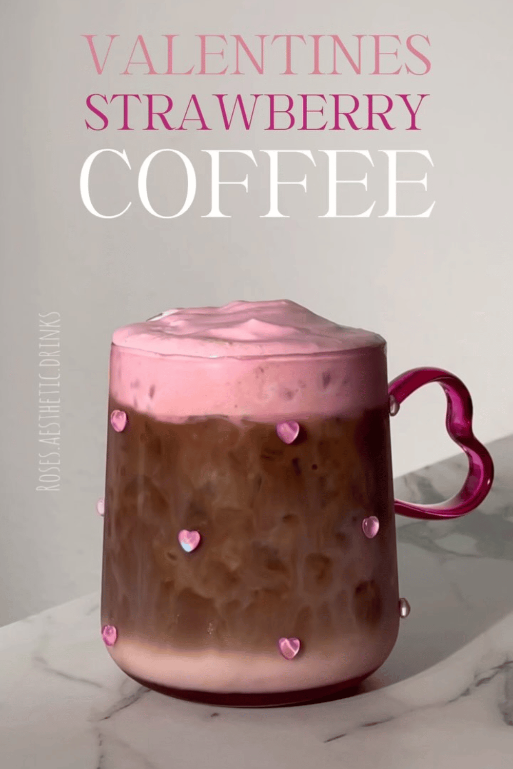 Valentine’s strawberry coffee with pink foam topping