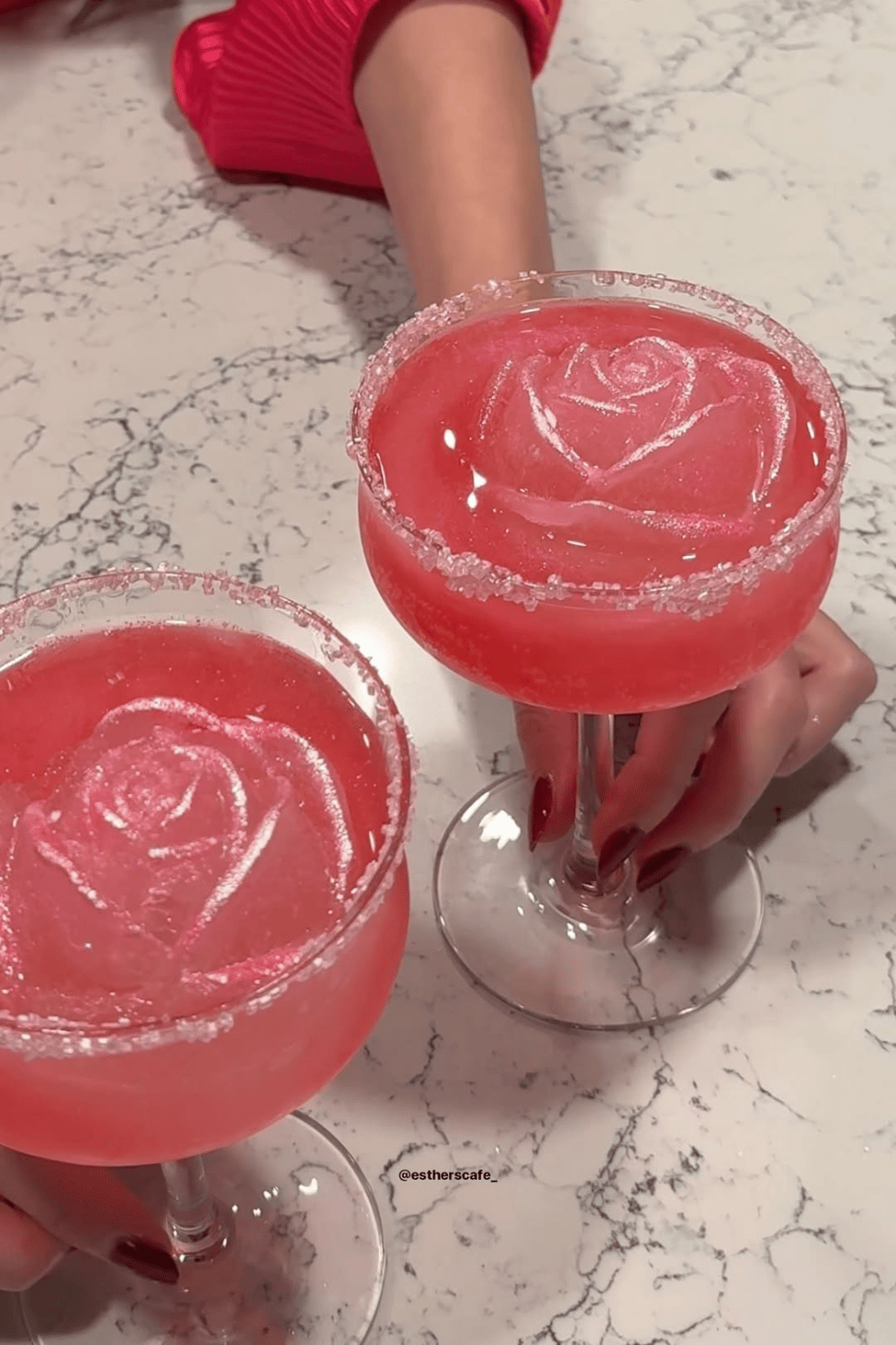 Watermelon mocktail served in a pink cocktail glass