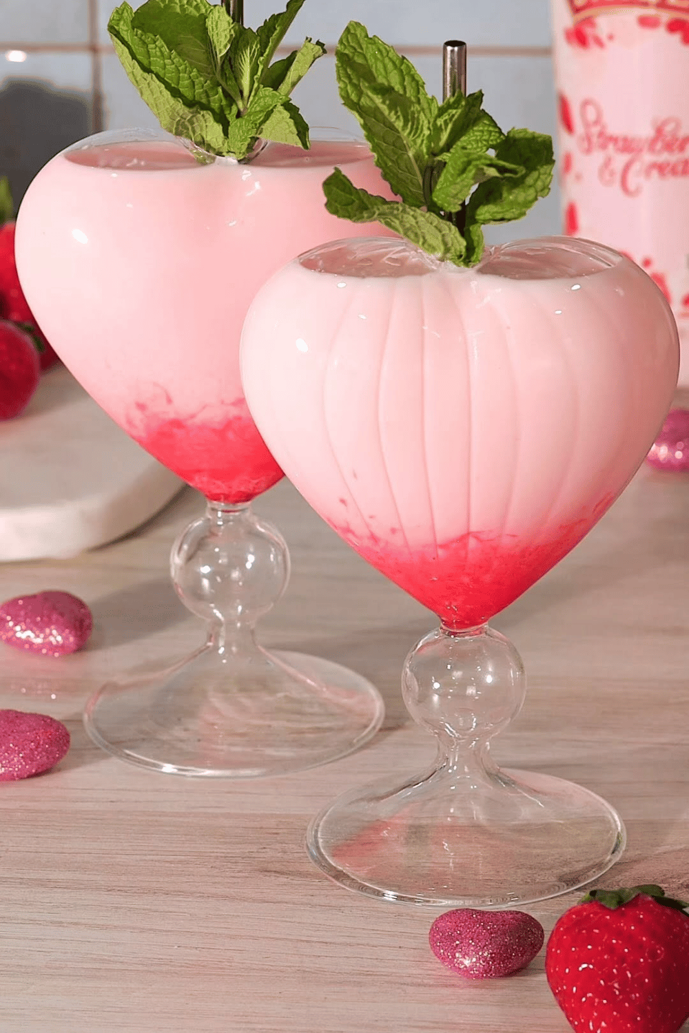 Baileys strawberry and cream martini with chocolate drizzle