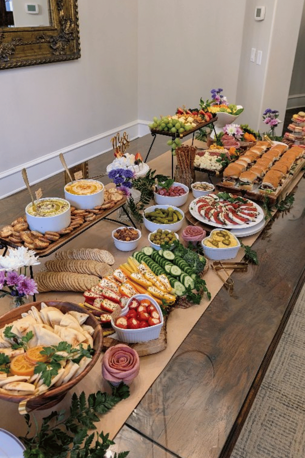Large grazing board for Galentine’s gatherings with meats and cheeses