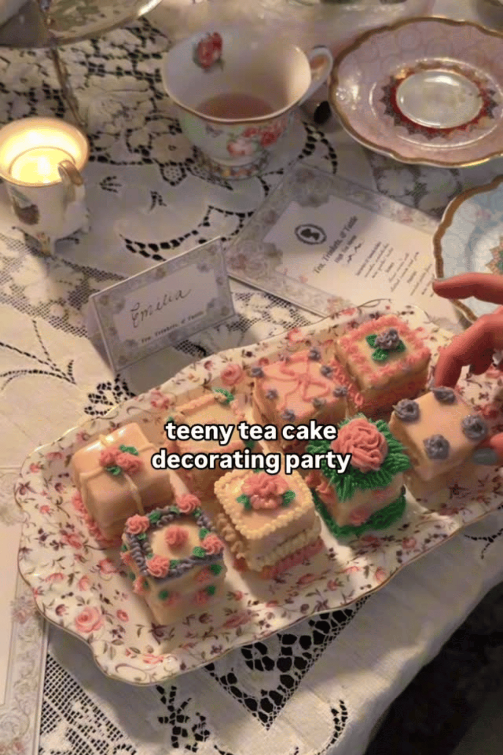 Mini cake decorating activity for galentine’s day party