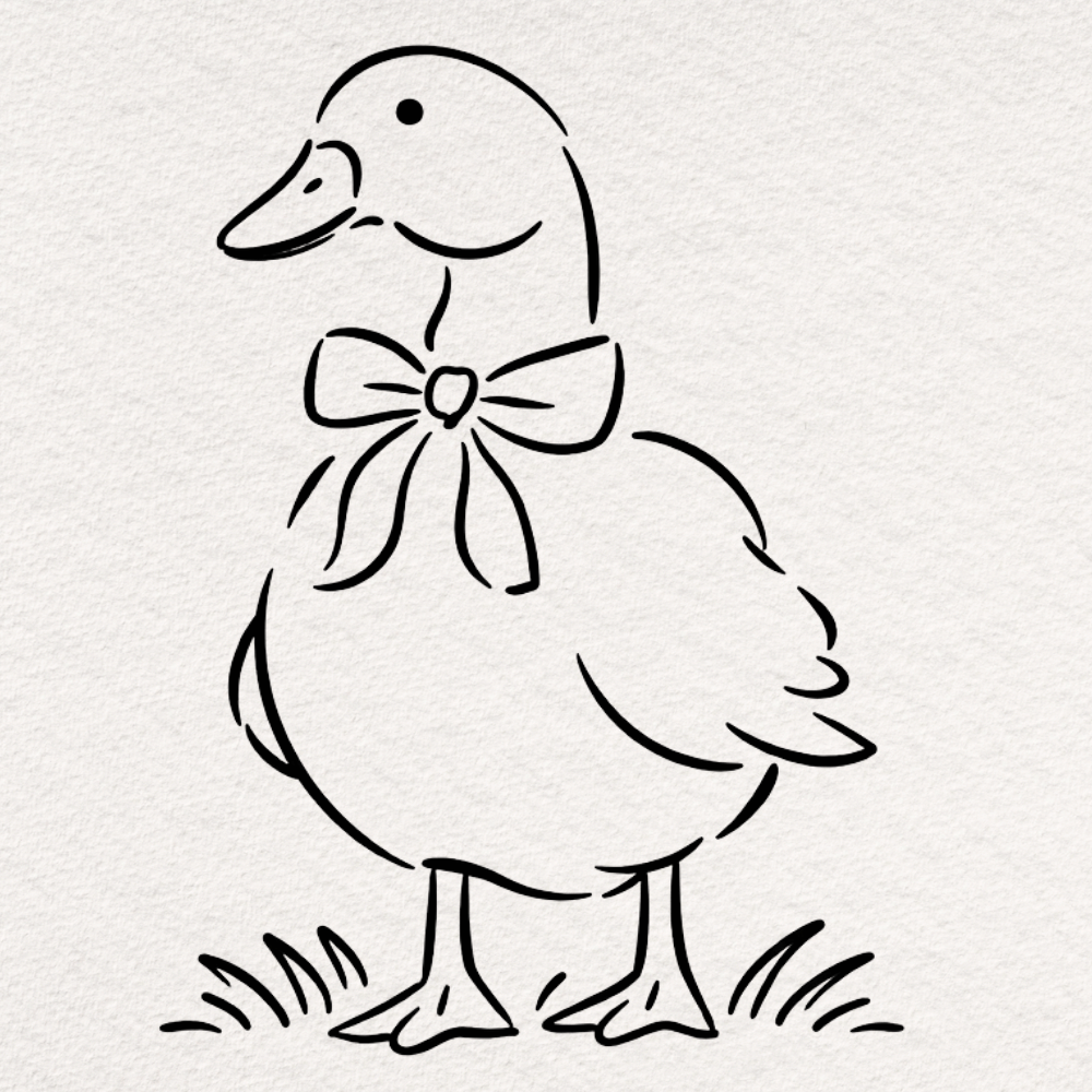 Hand drawn Easter duck doodle in simple black line style for journal pages