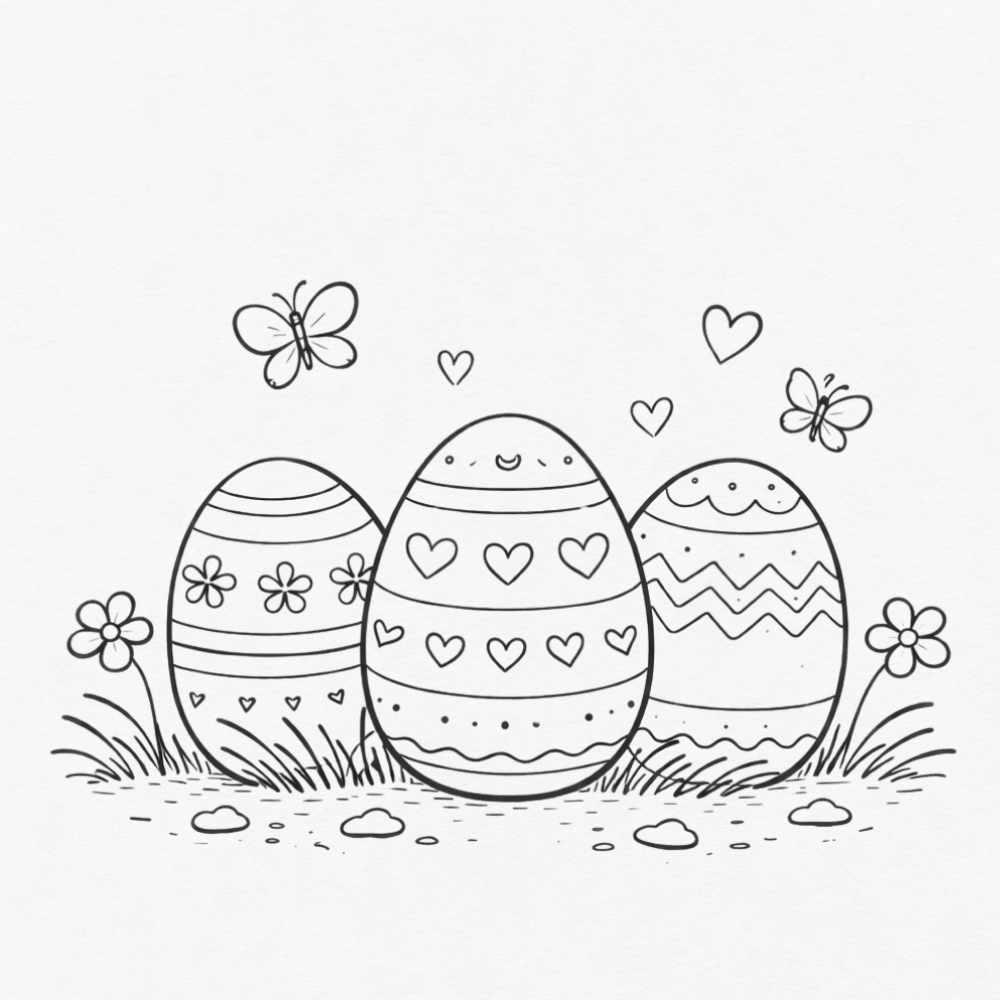 Patterned Easter egg doodles drawn in simple black line style