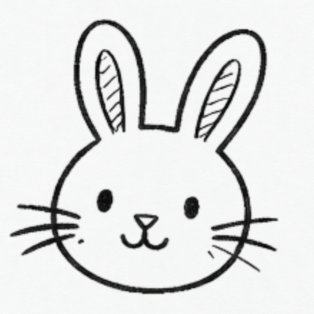 Cute Easter bunny face doodle drawn in minimal black ink style