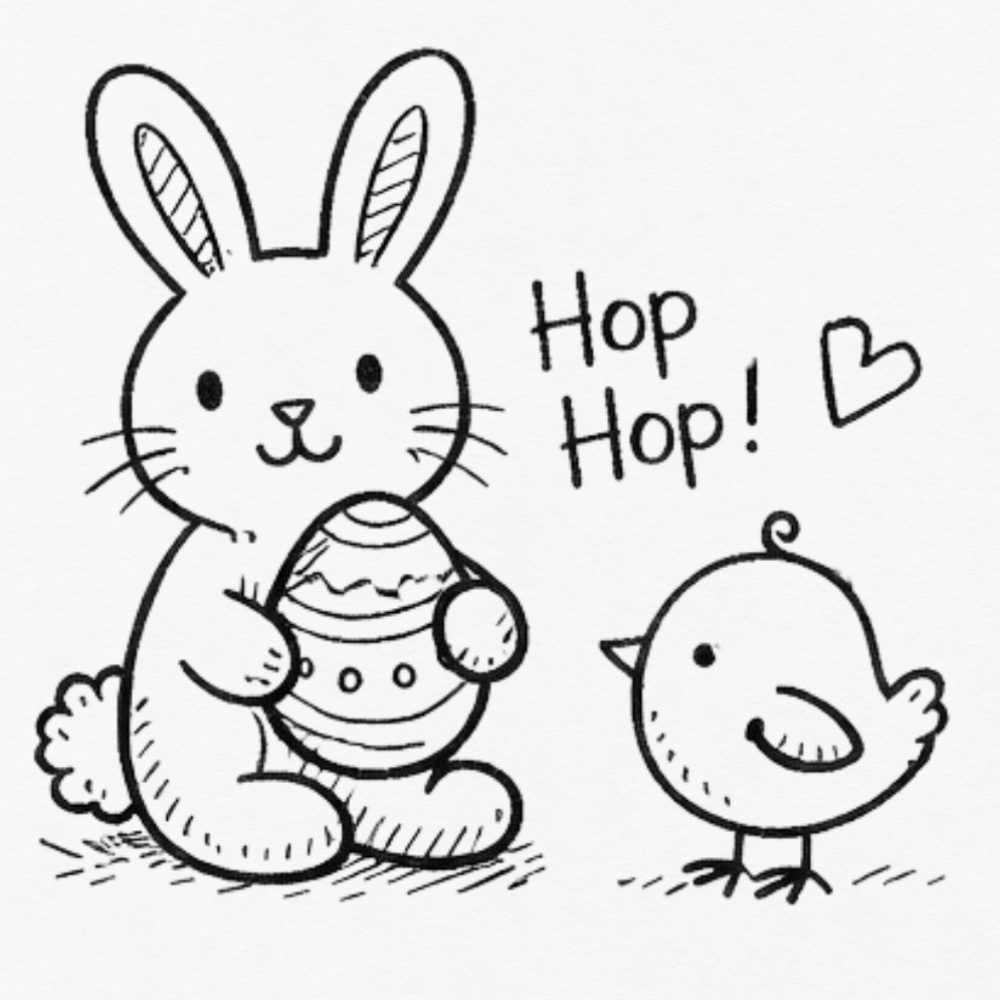 Bunny holding an Easter egg with chick doodle for Easter journal ideas
