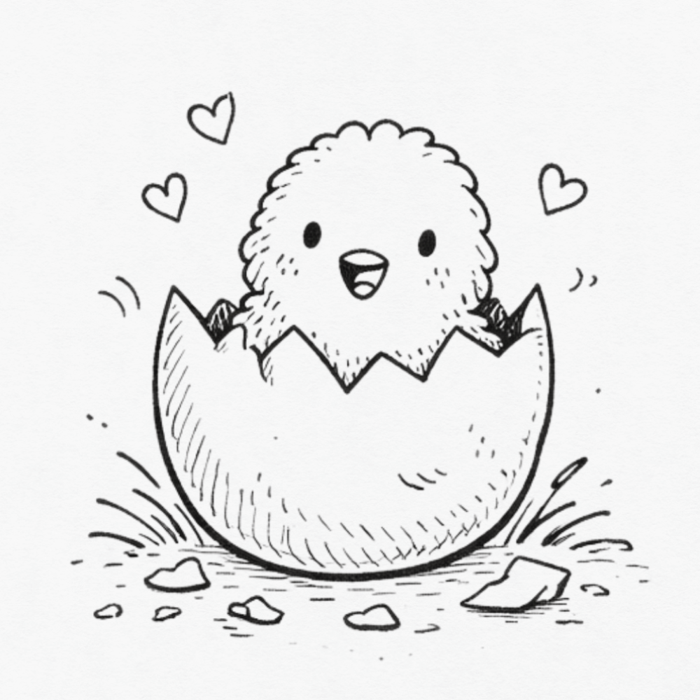 Chick hatching from Easter egg doodle for spring journal inspiration