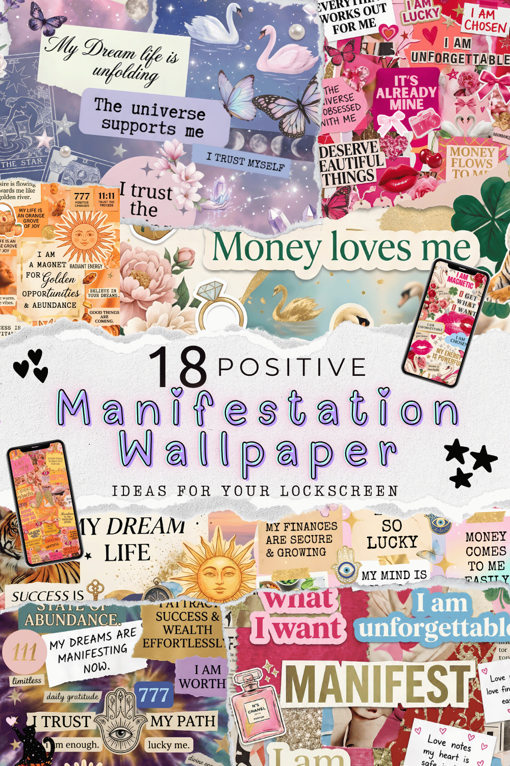 Manifestation wallpaper ideas for your lockscreen, home screen, or daily vision board manifestation practice. These dreamy designs include money manifestation, Lucky Wallpaper For Money And Success, manifestation affirmations, and soft spiritual words of affirmation to keep your mindset focused and inspired.